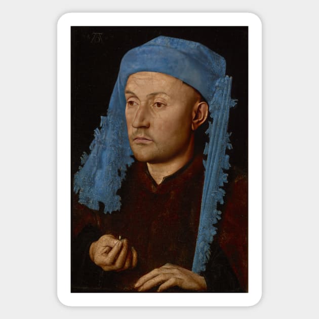 man in a blue turban - Jan van Eyck Sticker by Kollagio